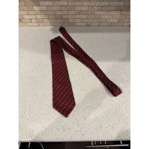 CHRISTIAN DIOR Mens Red Blue Pattern‎ Silk Necktie Tie Yellow Made in USA